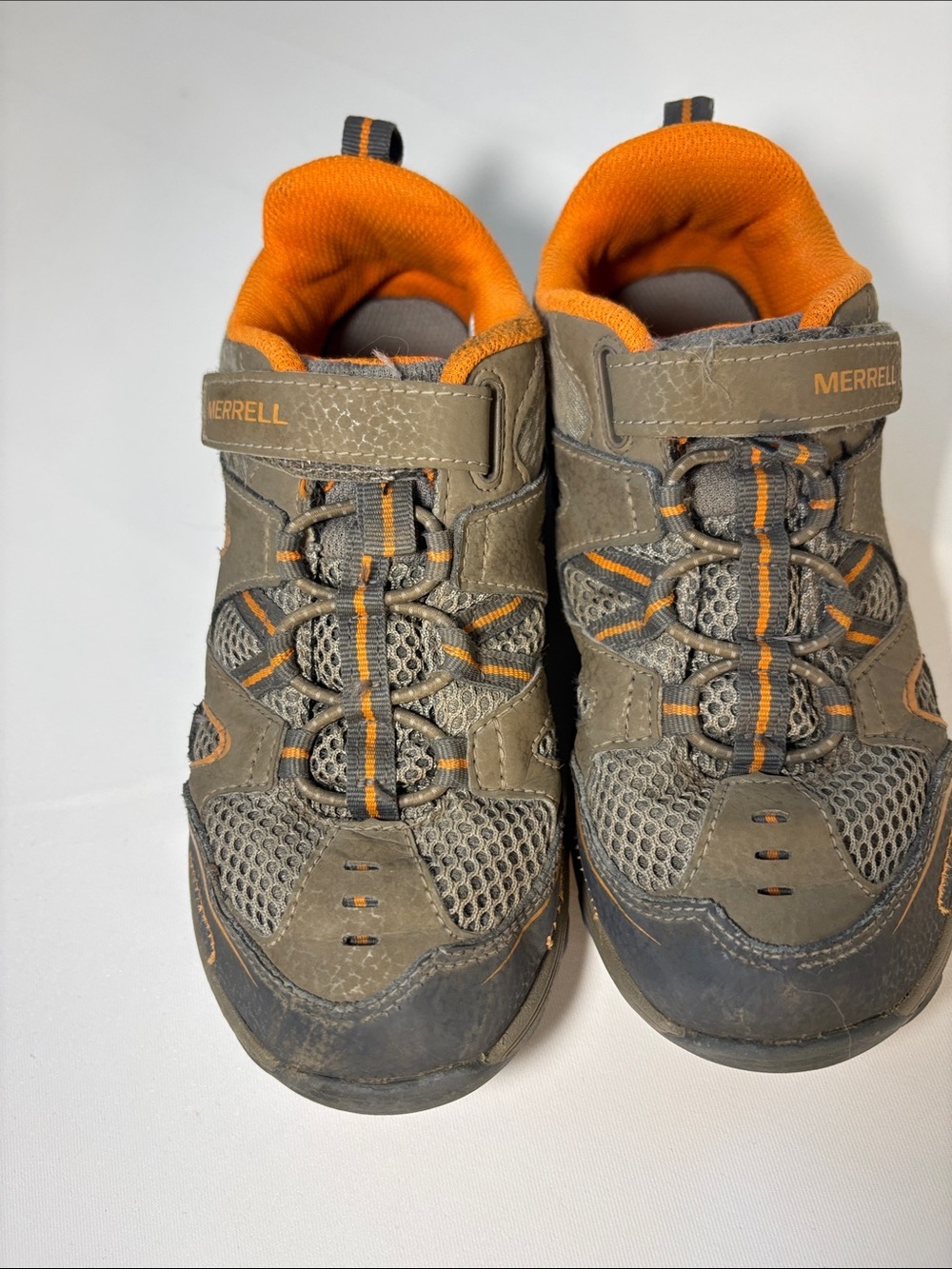 Merrell Kids Gray and Orange Trail Sneakers with Hook-and-Loop Strap
